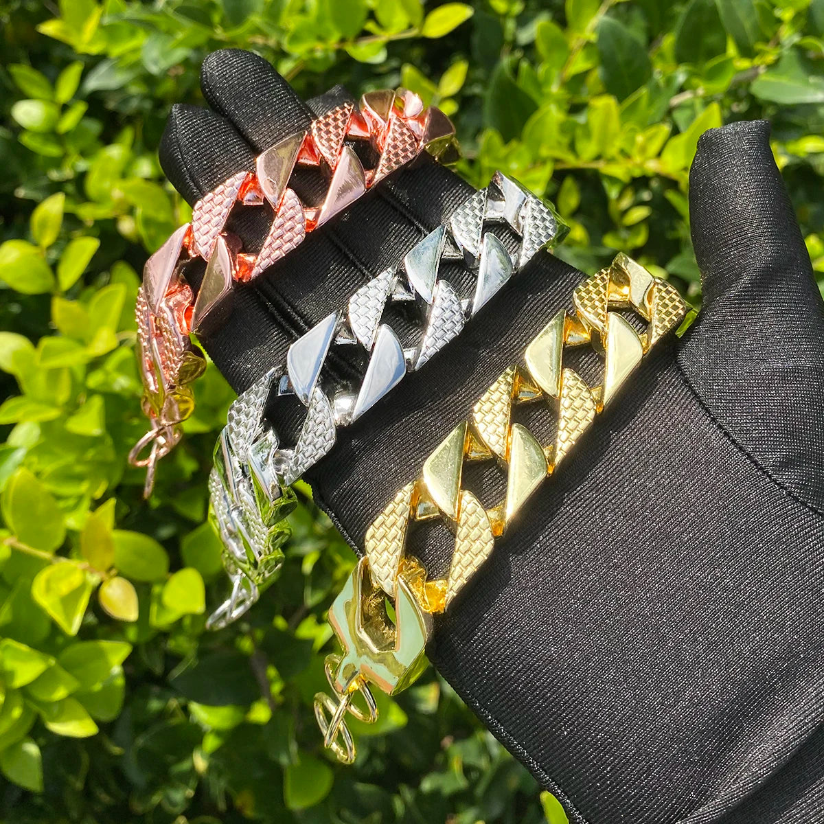 Patterned Cuban | 20mm Belcher Clasp Square Cut Designer Cuban Link Chain Bracelet