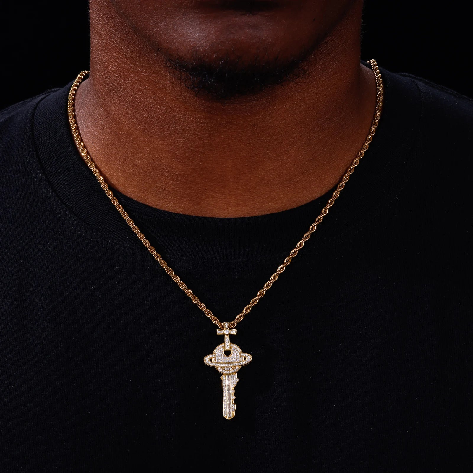 The Master Key | Hip Hop VVS Moissanite Diamond 925 Silver Cross Saturn Key Pendant