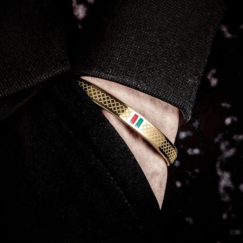 Luxury 18k Gold Black Over No Fade Stainless Steel Red/Green Swagged Out Bracelets