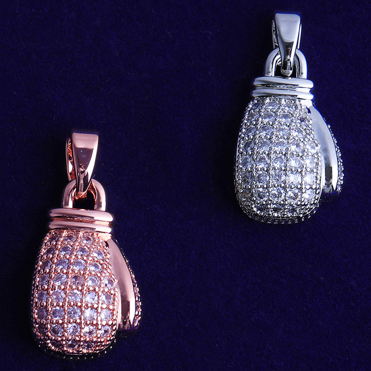 The Champ | VVS Diamond CZ Rose Gold 925 Silver 24k Luxury Hip Hop Boxing Gloves Pendant