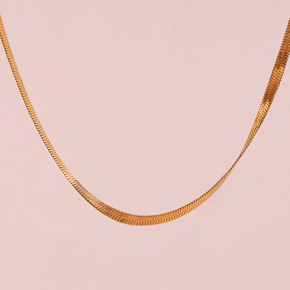 18k Gold Stainless Steel 3mm Herringbone Hip Hop Chain Necklace