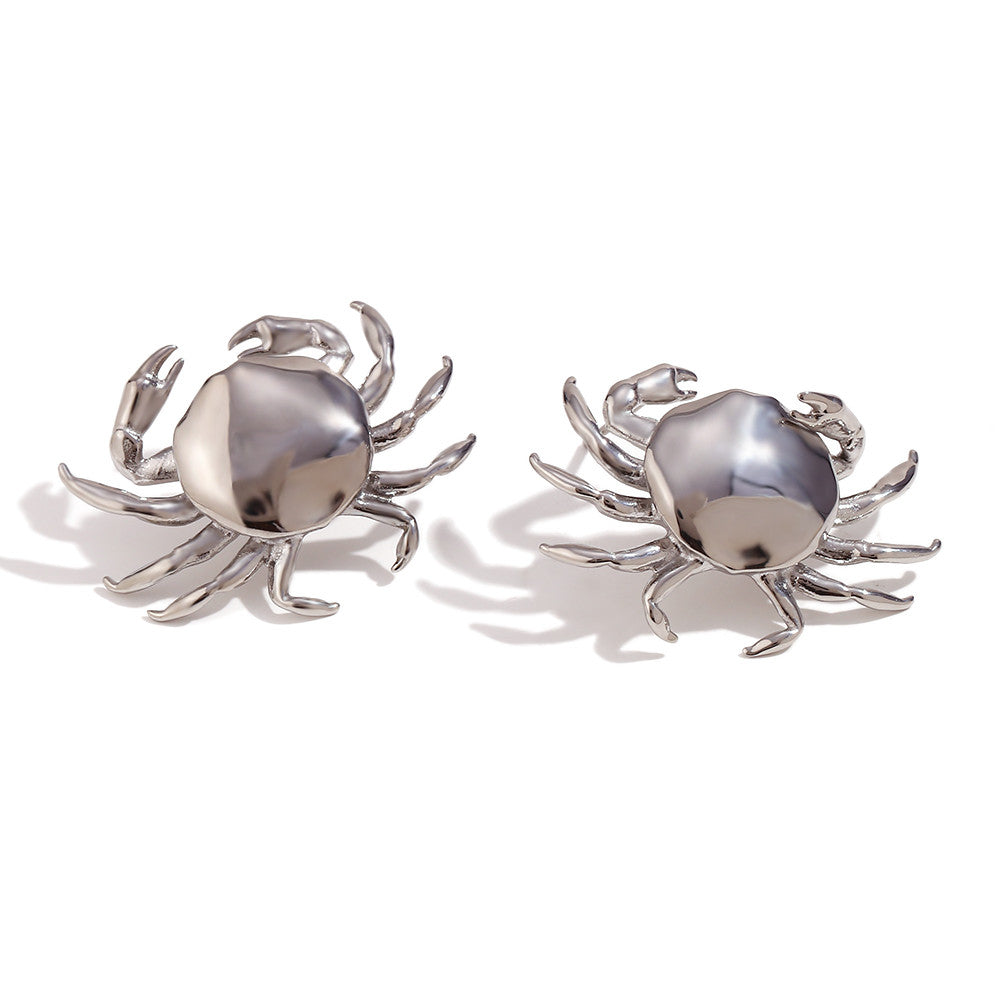 Ladies 18k Gold Silver Summer Ocean Series Crab Stud Water Resistant Earrings