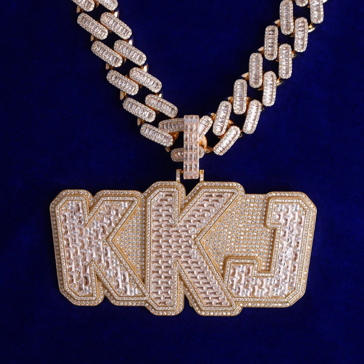 Hip Hop 3D Offset Letters Name Plate Baguette Stone Custom Pendants