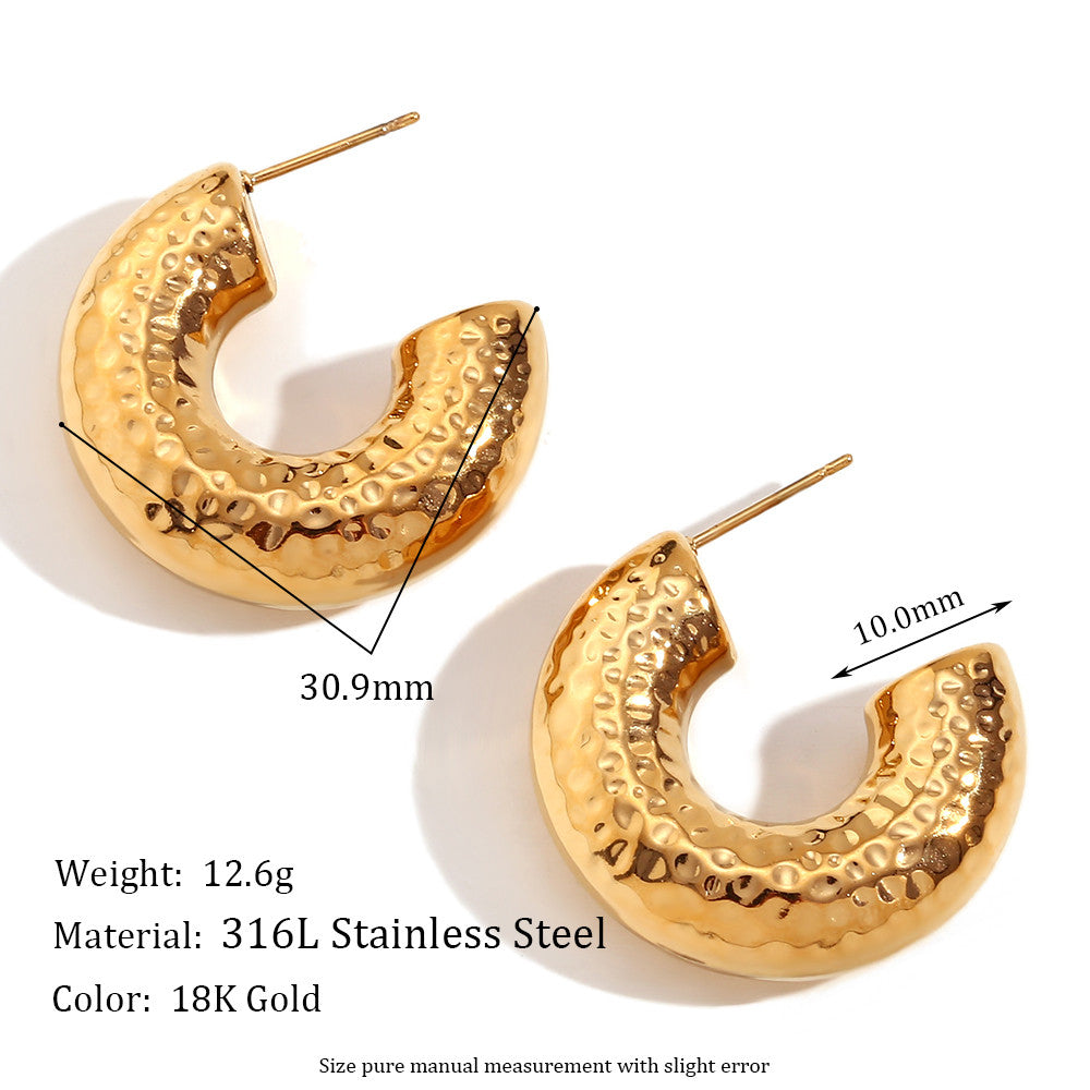 18k Gold O-shaped Street Wear Exaggerated Croissant Mini Hollow Stainless Steel Earrings
