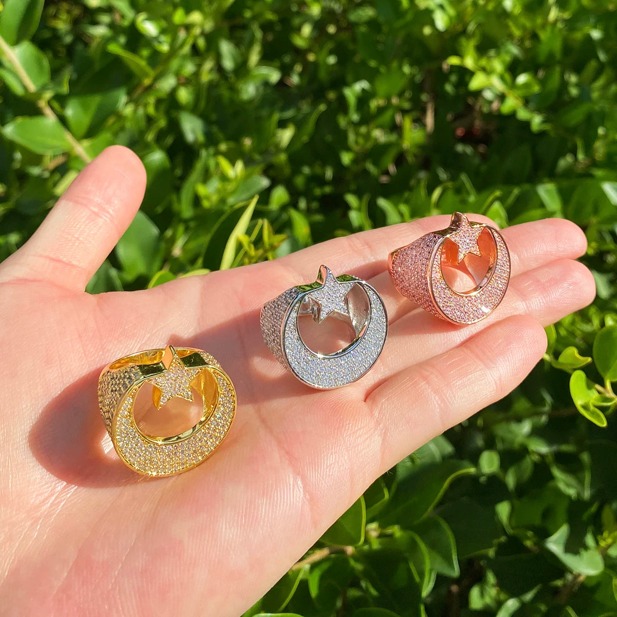 Beginning Of knowledge | Crescent Moon Star VVS Diamond CZ Hip Hop Rings