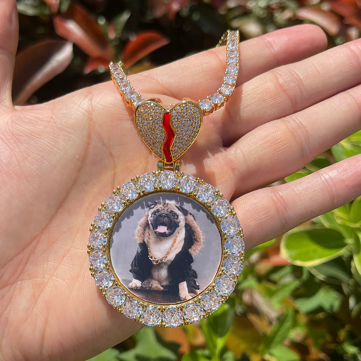 Heart's Desire | 4 Prong Set Cluster Stone Broken Heart Custom Photo Pendant
