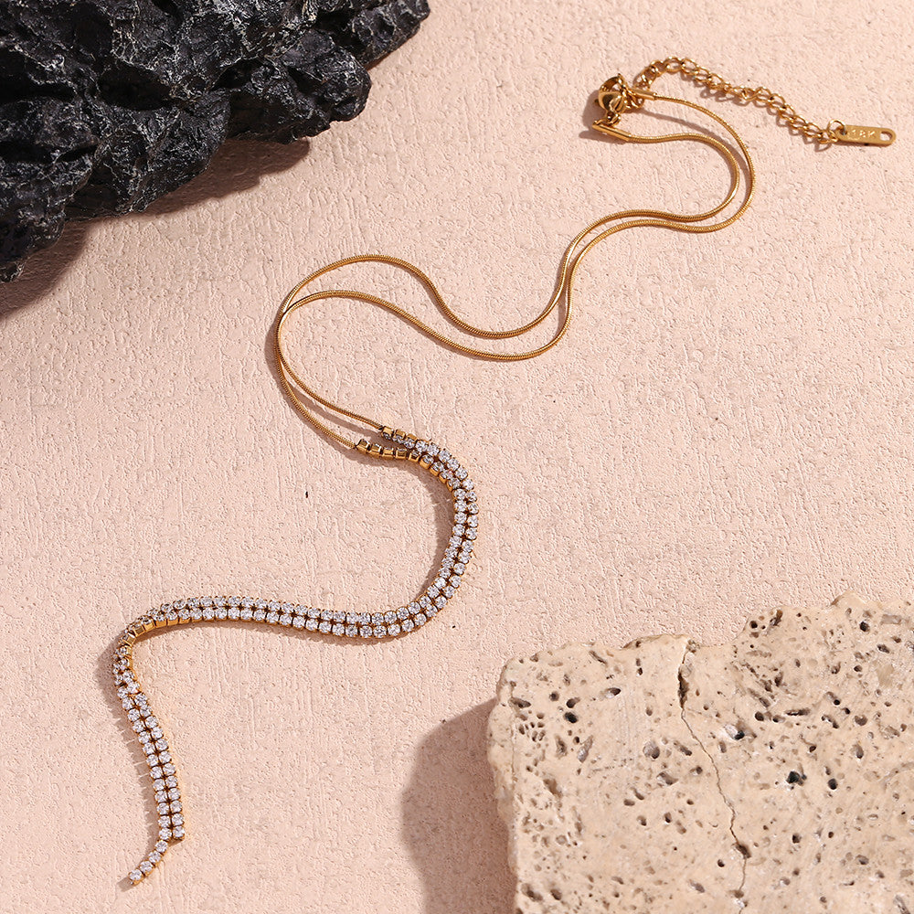 Ladies 18k Gold Stainless Steel Waterproof Snake Chain Y-shaped Zircon Flow Velocity Necklace