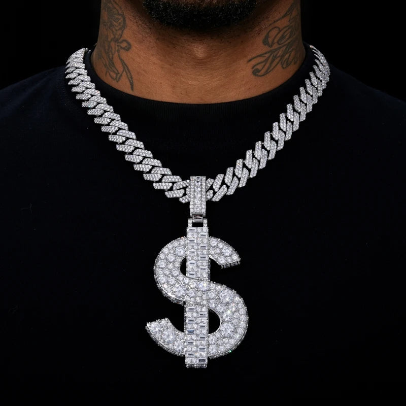 Big Dollars | Hip Hop 925 Silver I Make Big Dollars Moissanite Dollar Sign Pendant