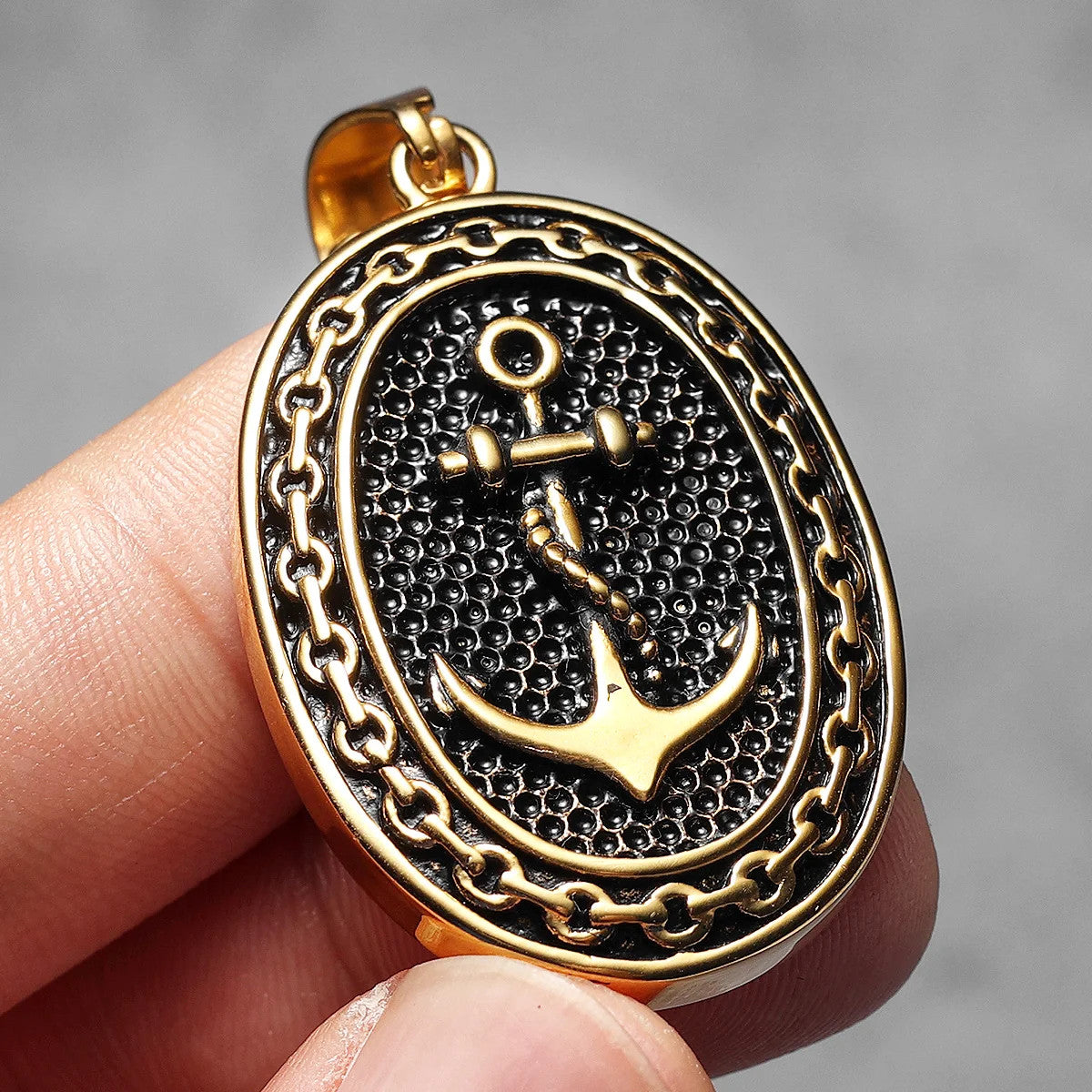 Classic Anchor | 14k Gold over Stainless Steel Framed Anchor Pendant Chain Necklace