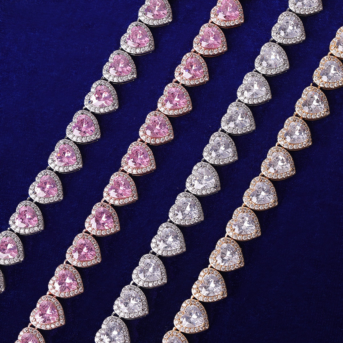 Gold Silver Rose Ladies Glossy Girl Clustered Heart Tennis Choker Chain Necklace