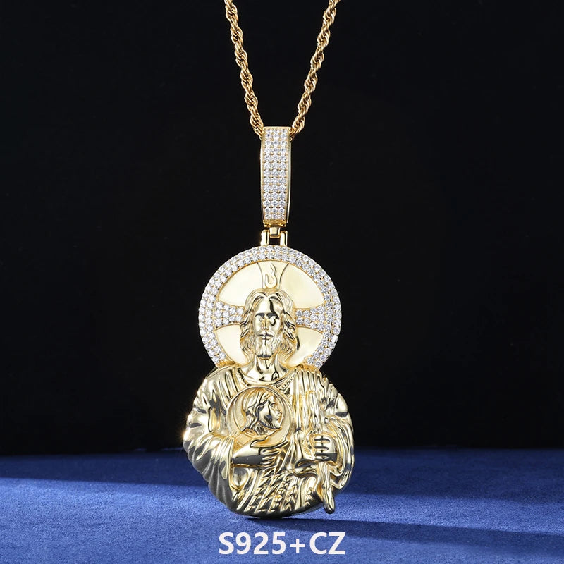 The Son | Moissanite Diamond Radiant Sun Jesus Head Solid 925 Silver Hip Hop Pendant