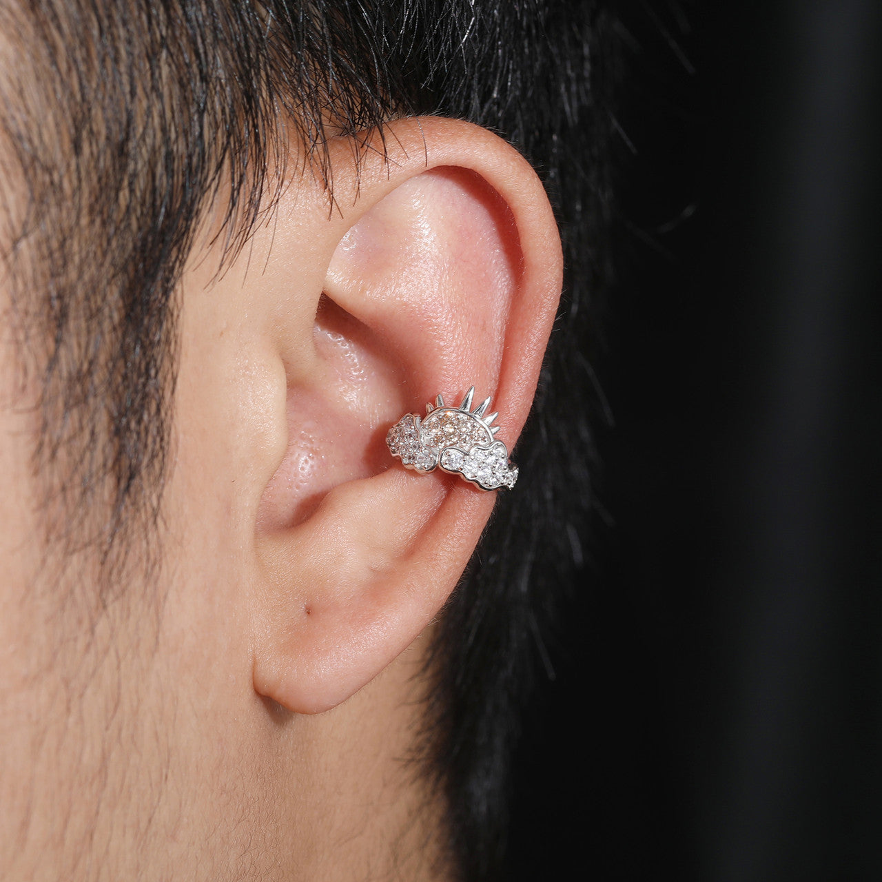 Sunny Clouds | Sterling Silver Moissanite Diamond Sun Rays Clouds Clip On Earrings