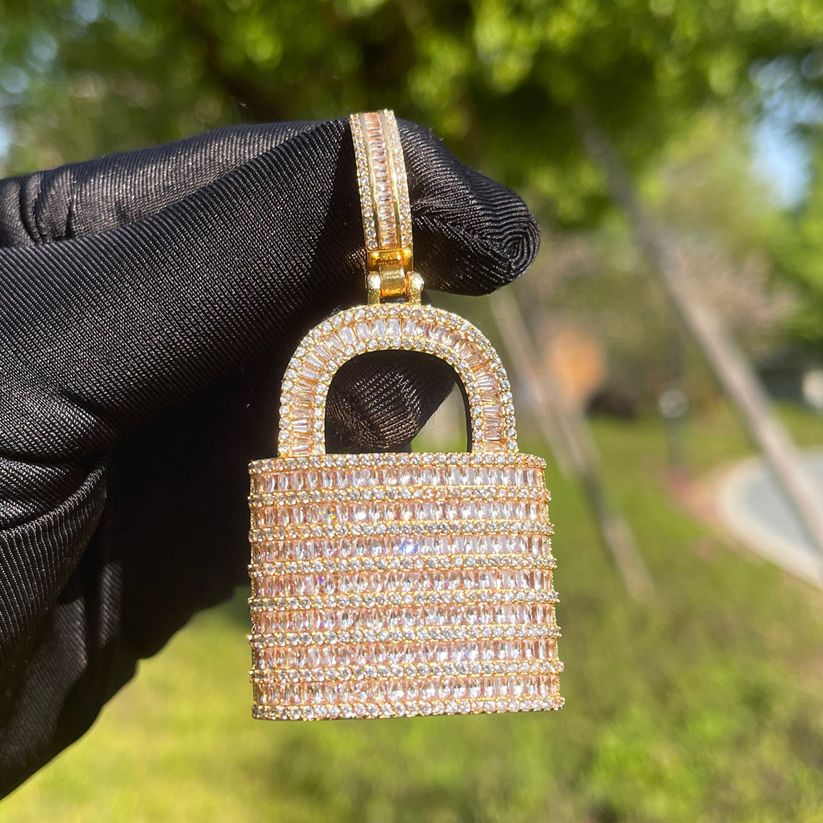 Lock Down | 24k Gold 3D VVS Diamond CZ Baguette Deadbolt Hip Hop Pendant