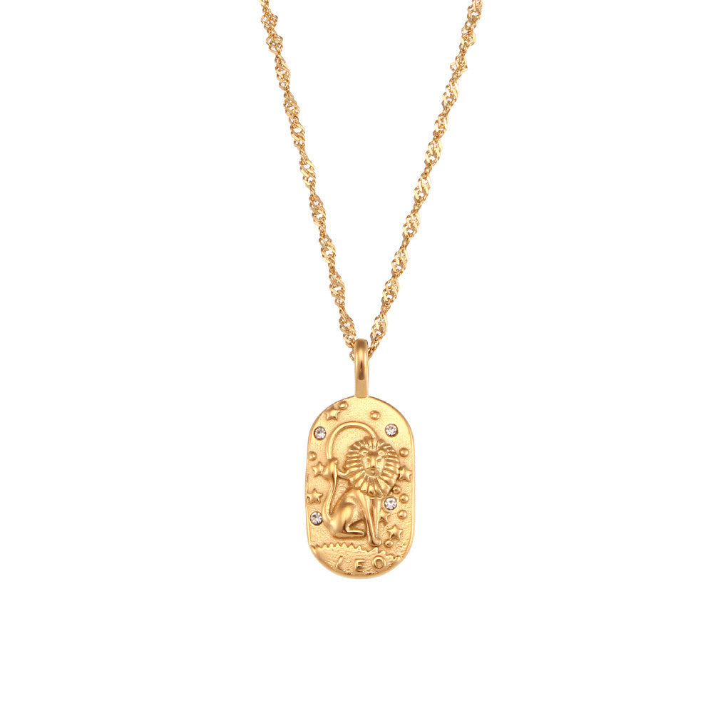 Ladies 18k Gold Waterproof Stainless Steel CZ Zodiac Sign Bling Pendant