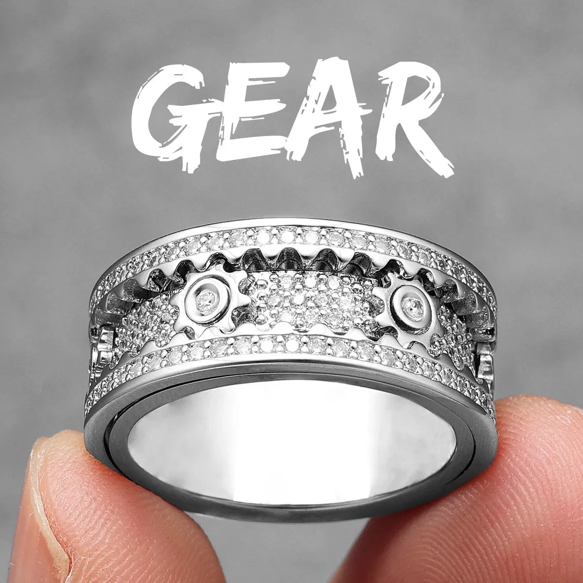 Rotating Gems | Iced Blinged Out Spinning Gears Gemstone No Fade Stainless Steel Rings