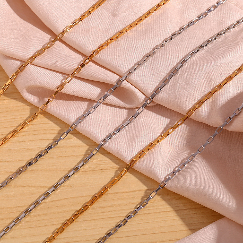 18k Gold Waterproof 3mm Long Box Link Stainless Steel Chain Necklace Bracelet Set