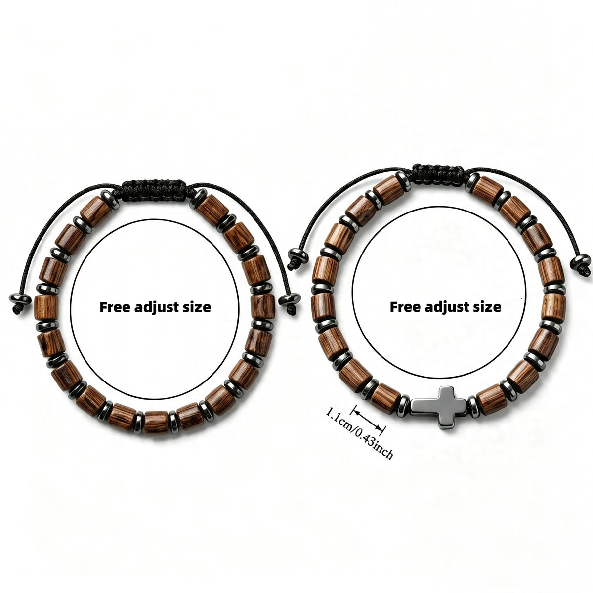 Divine Blessings | Handmade 2 Piece Natural Wooden Gallstone Meditation Cross Bracelet
