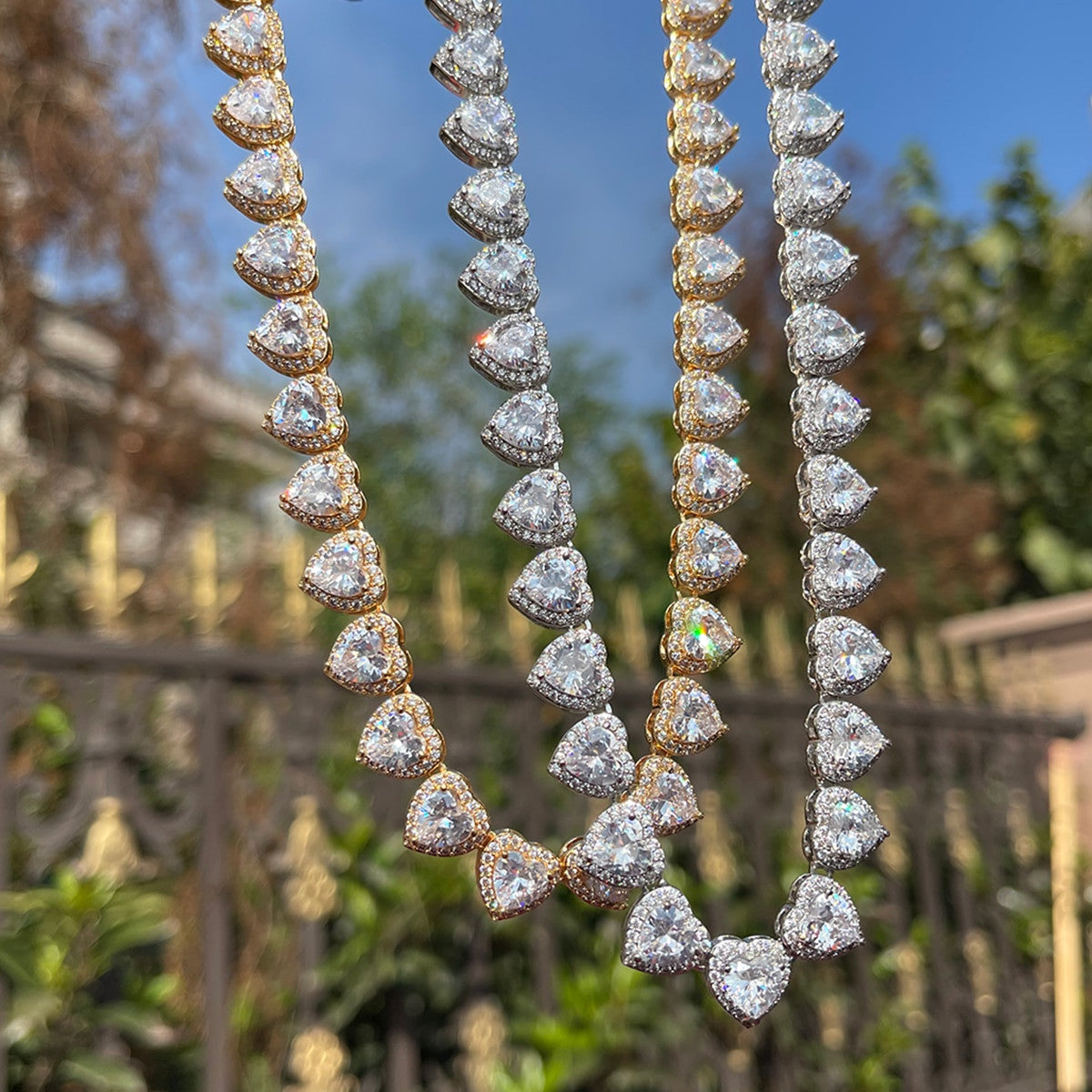 Gold Silver Rose Ladies Glossy Girl Clustered Heart Tennis Choker Chain Necklace