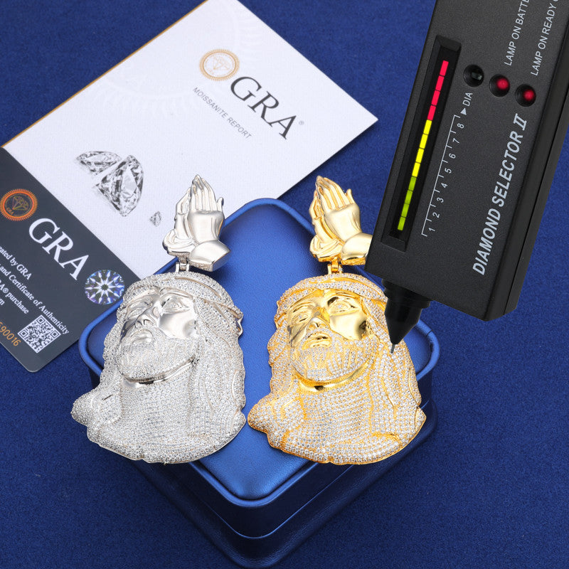 Child Of the King | Solid Sterling  Moissanite Diamond Prayer Hands Jesus Piece Chain