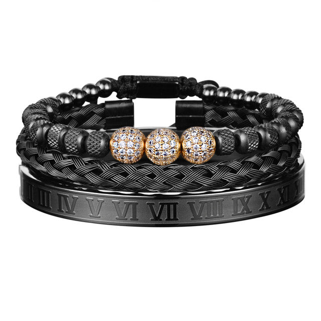 Majestic Heritage Bracelet Set | 3 Bead Micro Pave Stainless Steel Luxury Bracelets