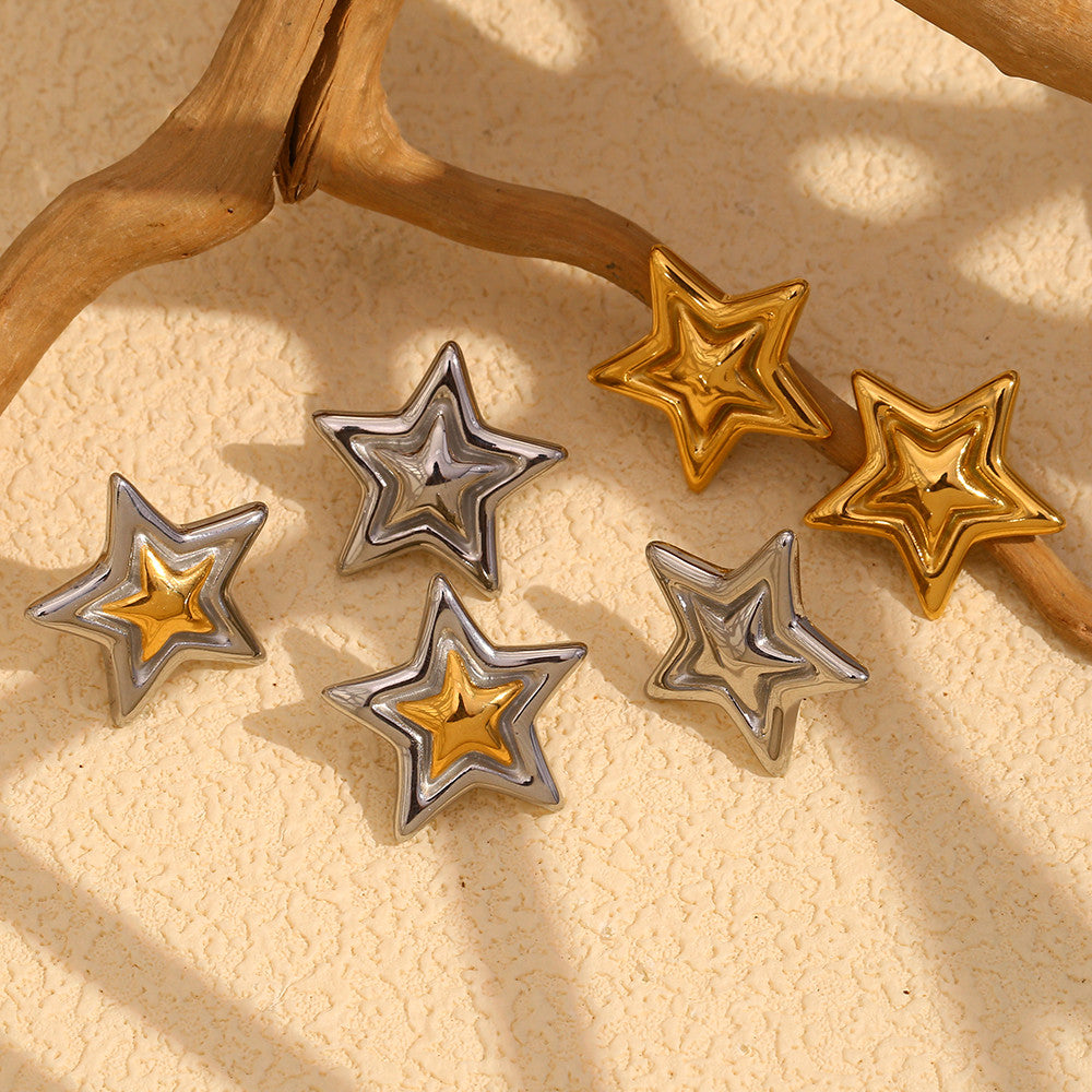 Women's 18k Gold Waterproof Mix Color Stainless Steel Star Stud Earrings