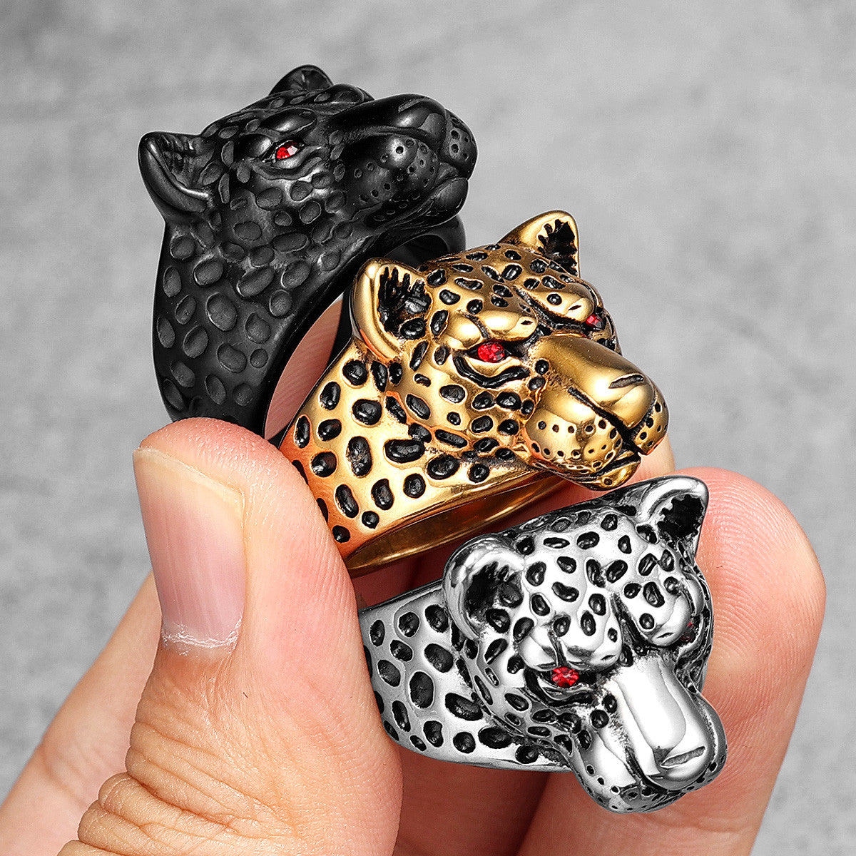 Jaguar | 14k Gold over No Fade 316L Stainless Steel Mens Hip Hop Rings