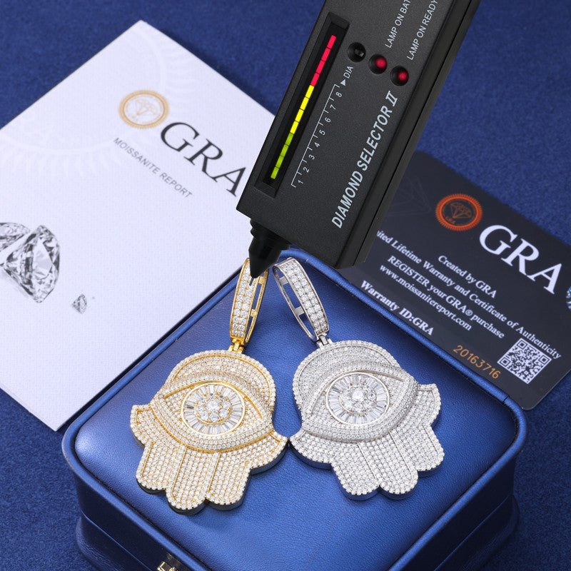 Iced Evil Eye | Moissanite Diamond Luxury 925 Silver Iced Blinged Out Fatima Hamsa Hand Pendant