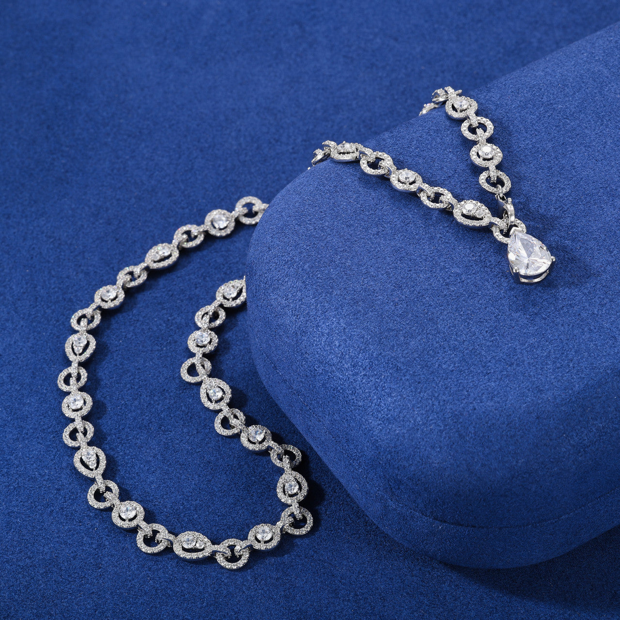 Tear Drop | Solid Sterling Silver Moissanite Diamond Tear Drop Chain Necklace