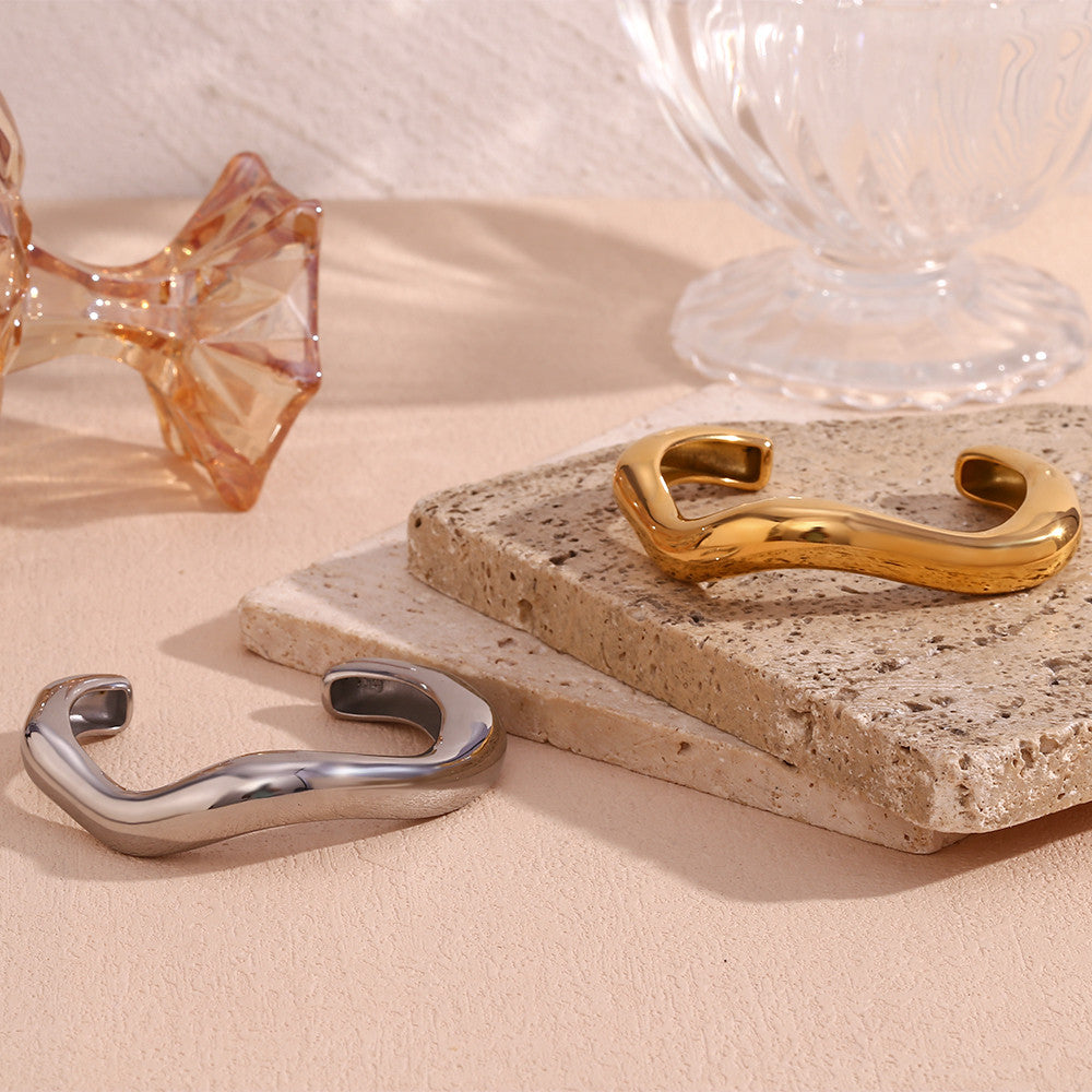 18k Gold Waterproof Stainless Steel Tarnish Free  Exaggerated Irregular Liquid Wave Bracelet