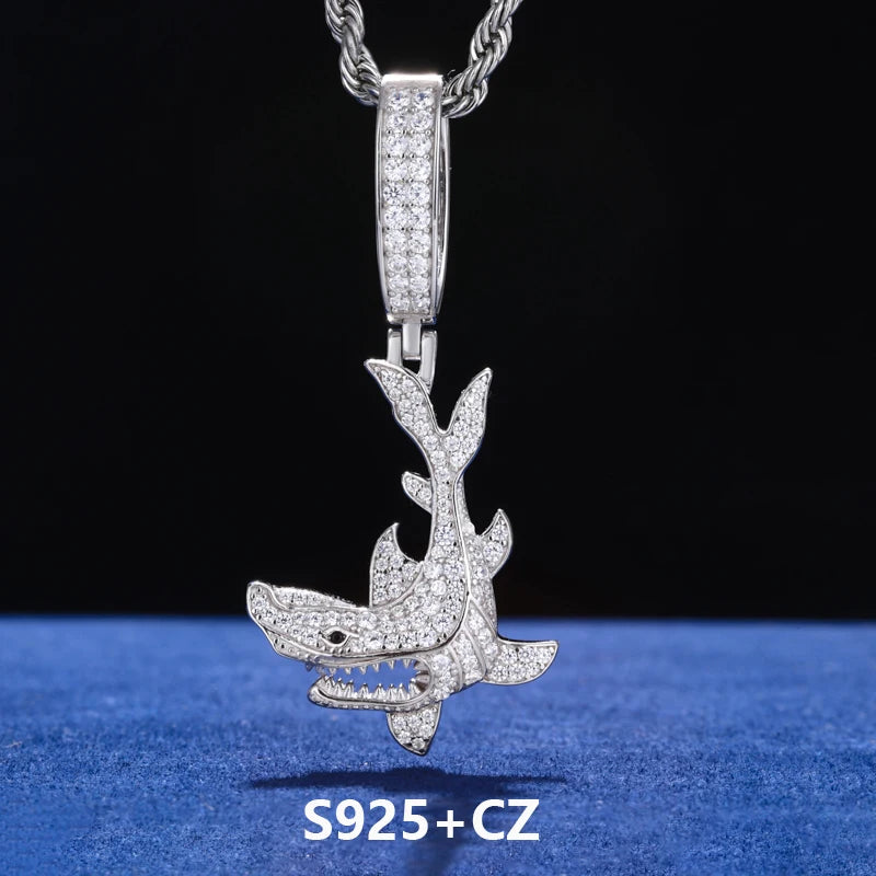 Shark Out Of Water | 925 Solid Silver Moissanite Diamond Shark Attack Hip Hop Pendant