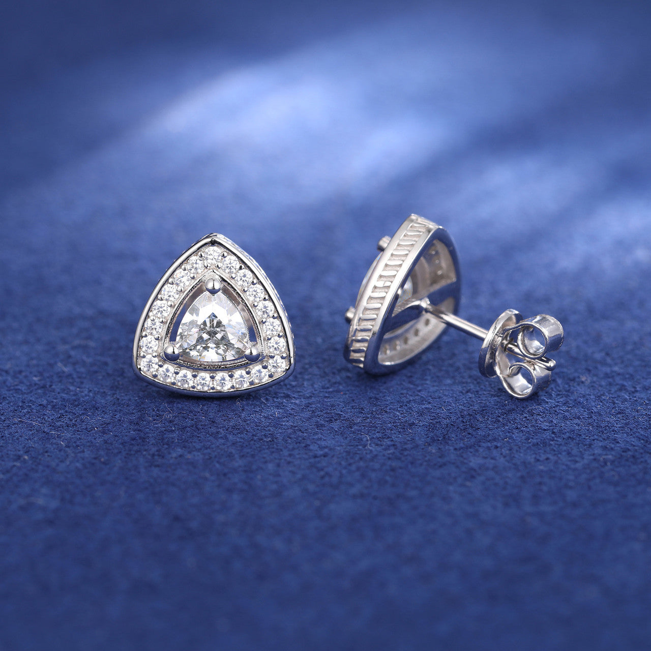 Triangle Cut Solid 925 Sterling Silver Moissanite Diamond Iced Blinged Out Stud Earrings