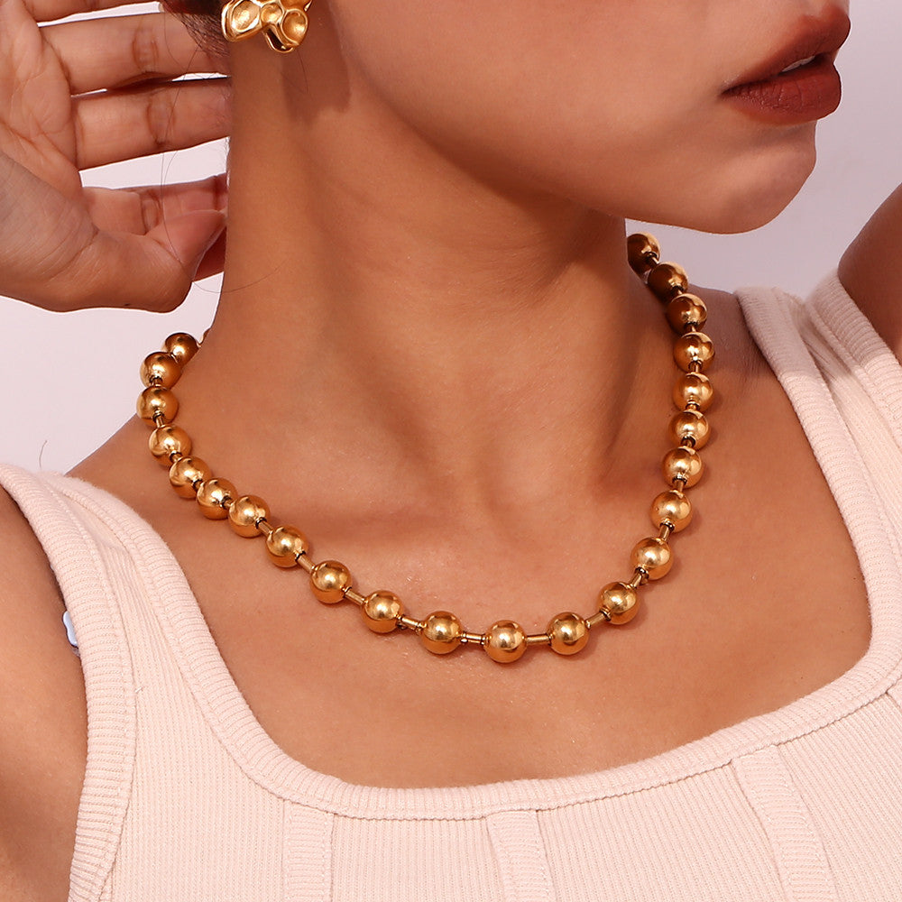 Ladies 18k Gold Silver Tarnish Free Waterproof Round Bead Chain Necklace