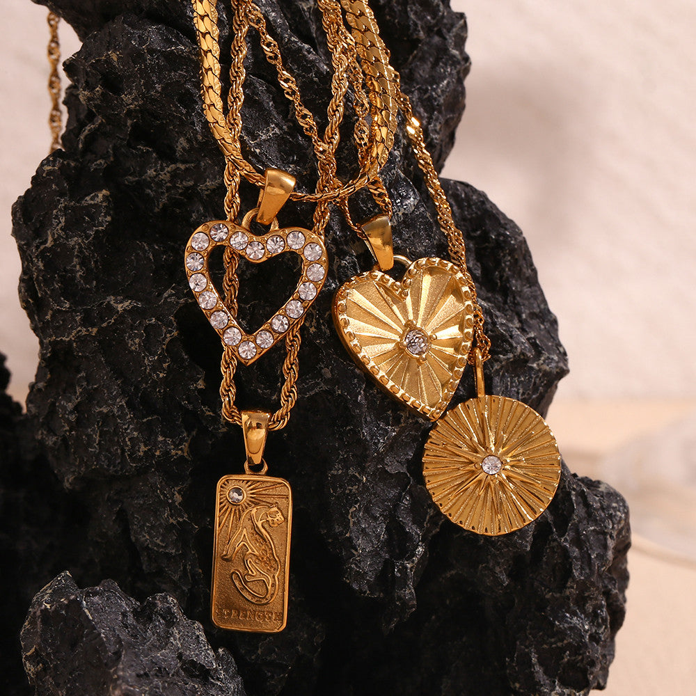 Ladies Bling 18k Gold Stainless Steel Hip Hop Heart Shape Jewelry Chain Necklaces