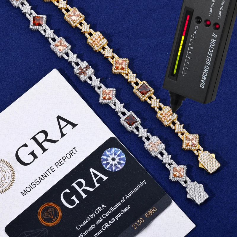 Lucky Charms | VVS Moissanite Diamond 925 Sterling Silver Hip Hop Cross Link Bracelet