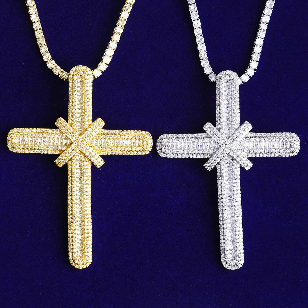 The Ribbon Cross | Iced Blinged Out Baguette VVS Diamond CZ Pendant