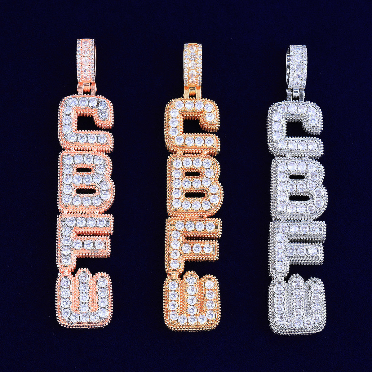 Cascading Clusters | Vertical VVS Diamond CZ Hip Hop Prong Set Stone Nameplate Pendant