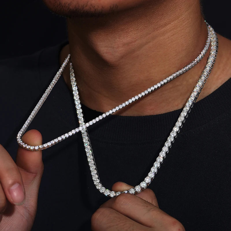 Solid 316L Stainless Steel D VVS1 Moissanite No Fading Tennis Chain and Bracelet