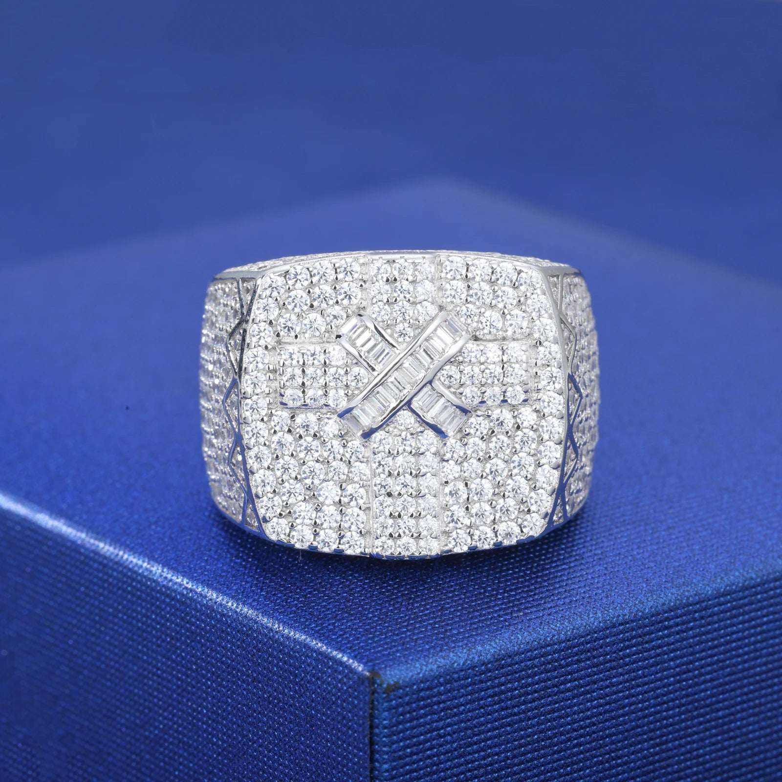 Ribbon Cross Ring | Moissanite Diamond Solid Silver Iced Blinged Out Cross Ring