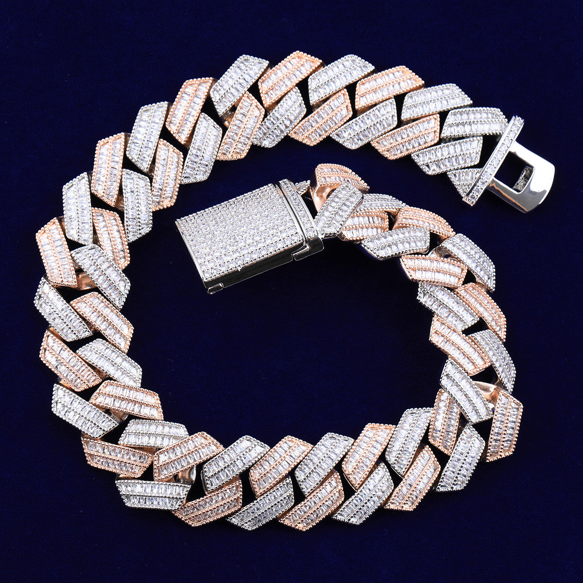 C-Sharp | VVS Diamond CZ Cuban Link 4 Prong Set Hip Hop 24k 925 Silver Rose Gold Chain