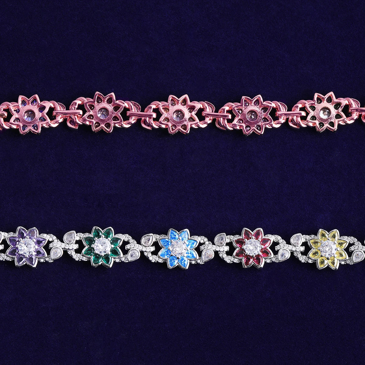 Flower Burst | VVS Diamond CZ 5AA+ Colorful Iced Blinged Out Flower Link Necklace