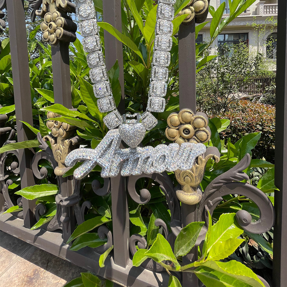 Love First | VVS Diamond CZ Custom Script Initials Iced Blinged Out Necklace