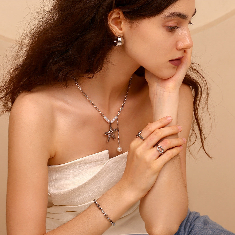 Ladie's 18k Gold Silver Waterproof Simple Knot Double Layered Couple Rings thumbnail