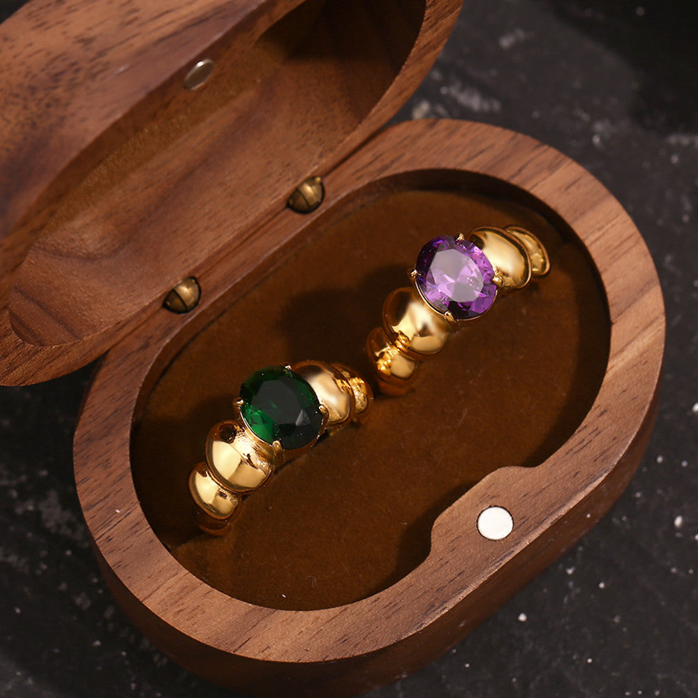 Ladies 18k Gold 316L No Fade Stainless Steel CZ Stone Round Bubble Rings