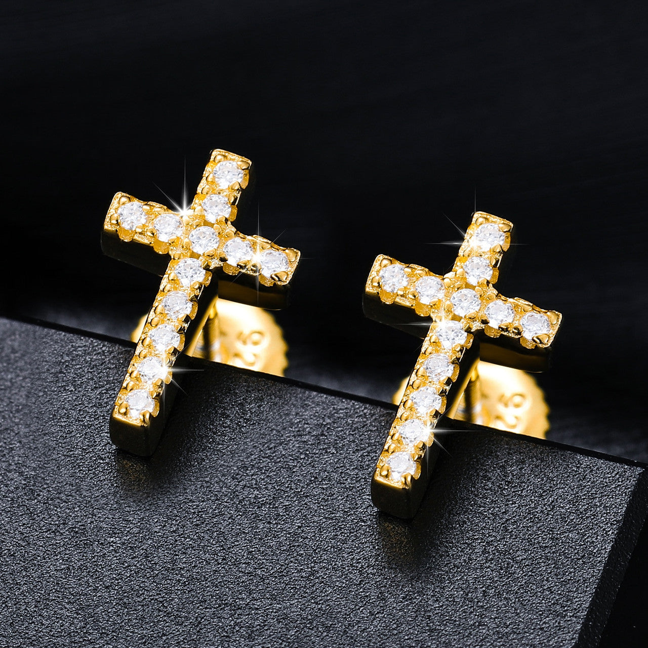 Solid 925 Sterling Silver Genuine VVS Diamond Iced Cross Hip Hop Earrings