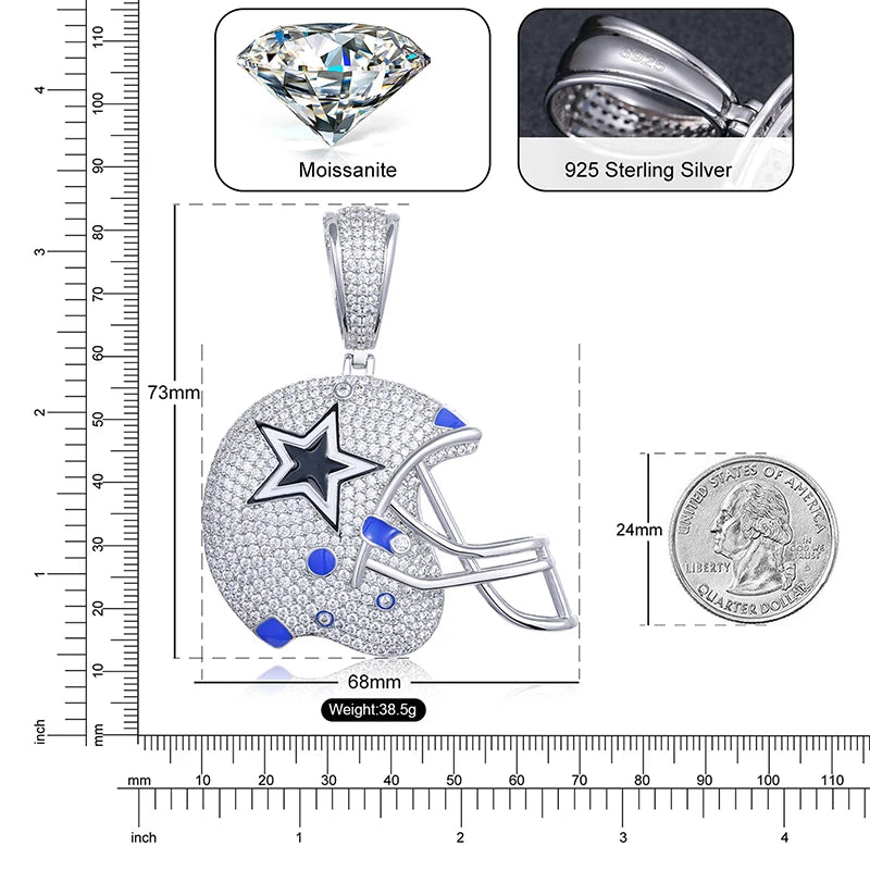 Americas Team II | S925 Moissanite Diamond 925 Solid Silver Hip Hop Helmet Pendant