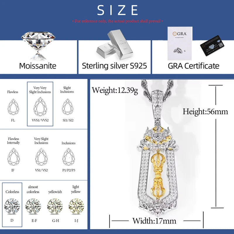 The Vajra | D VVS1 Moissanite Diamond Ancient Tibetan Buddhist 925 Silver Pendant