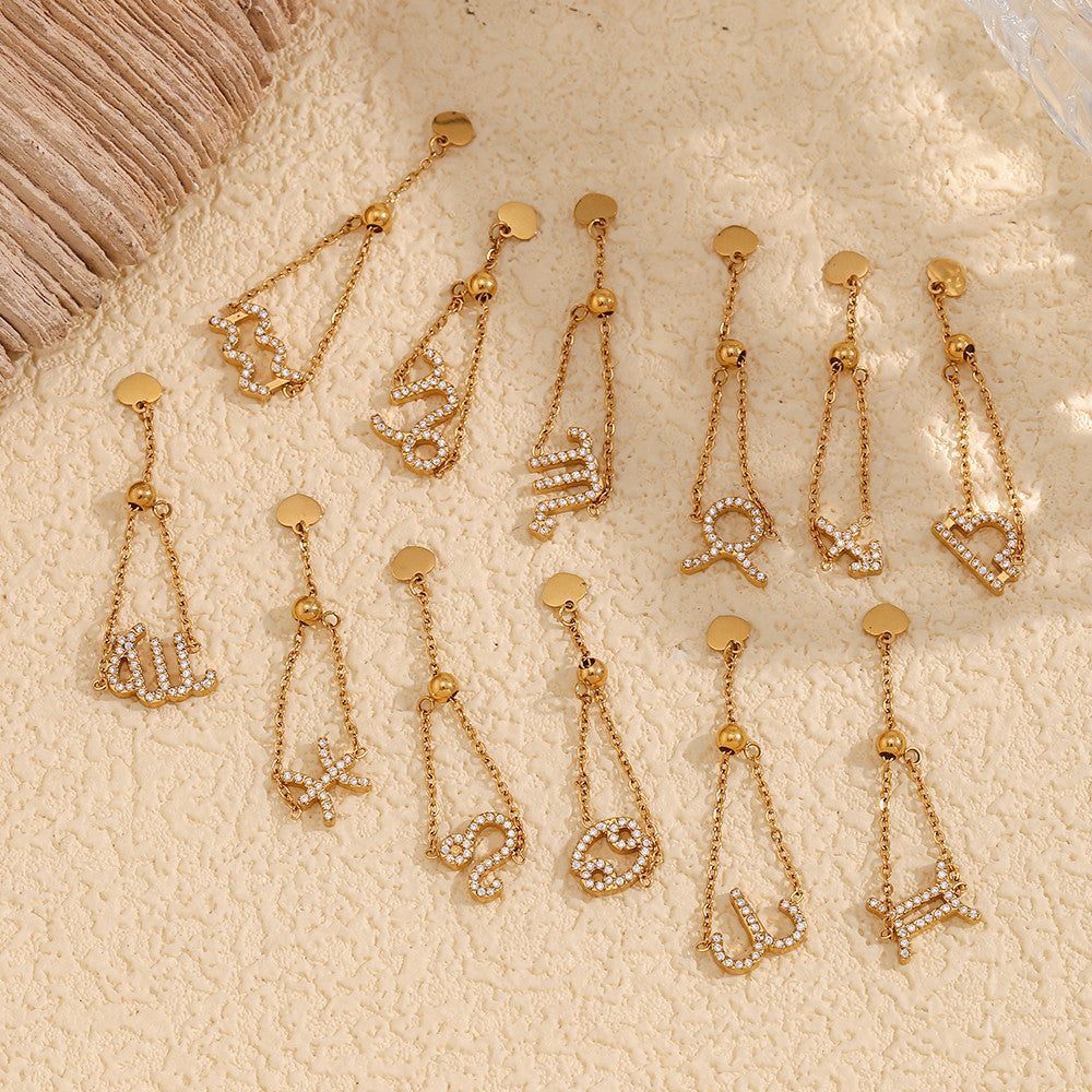 Ladies Waterproof 18k Gold Stainless Steel 12 Constellation Bling Adjustable Zodiac Rings