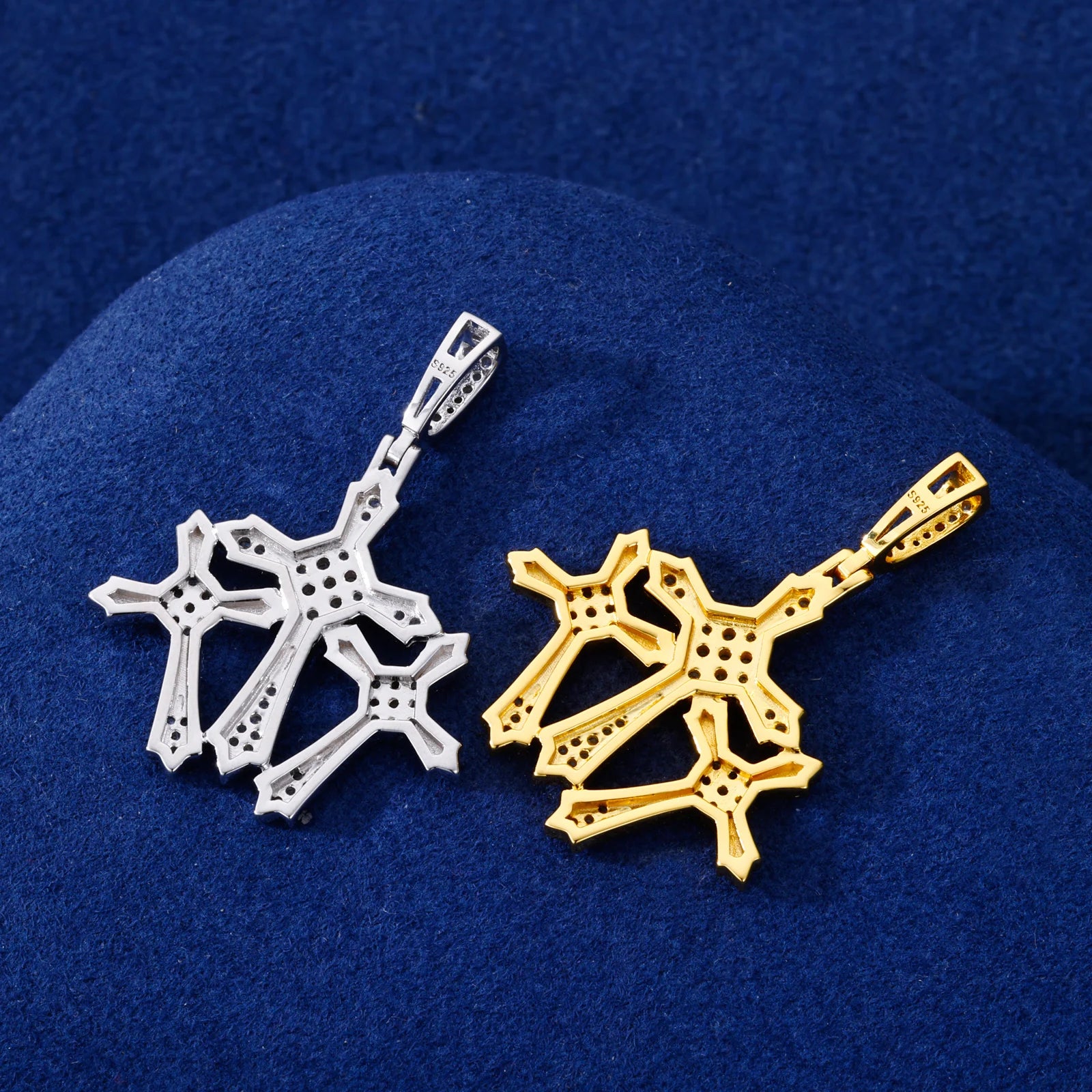 Holy Trinity lll | 925 Sterling Silver Moissanite Triple Cross Hip Hop Pendant Necklace