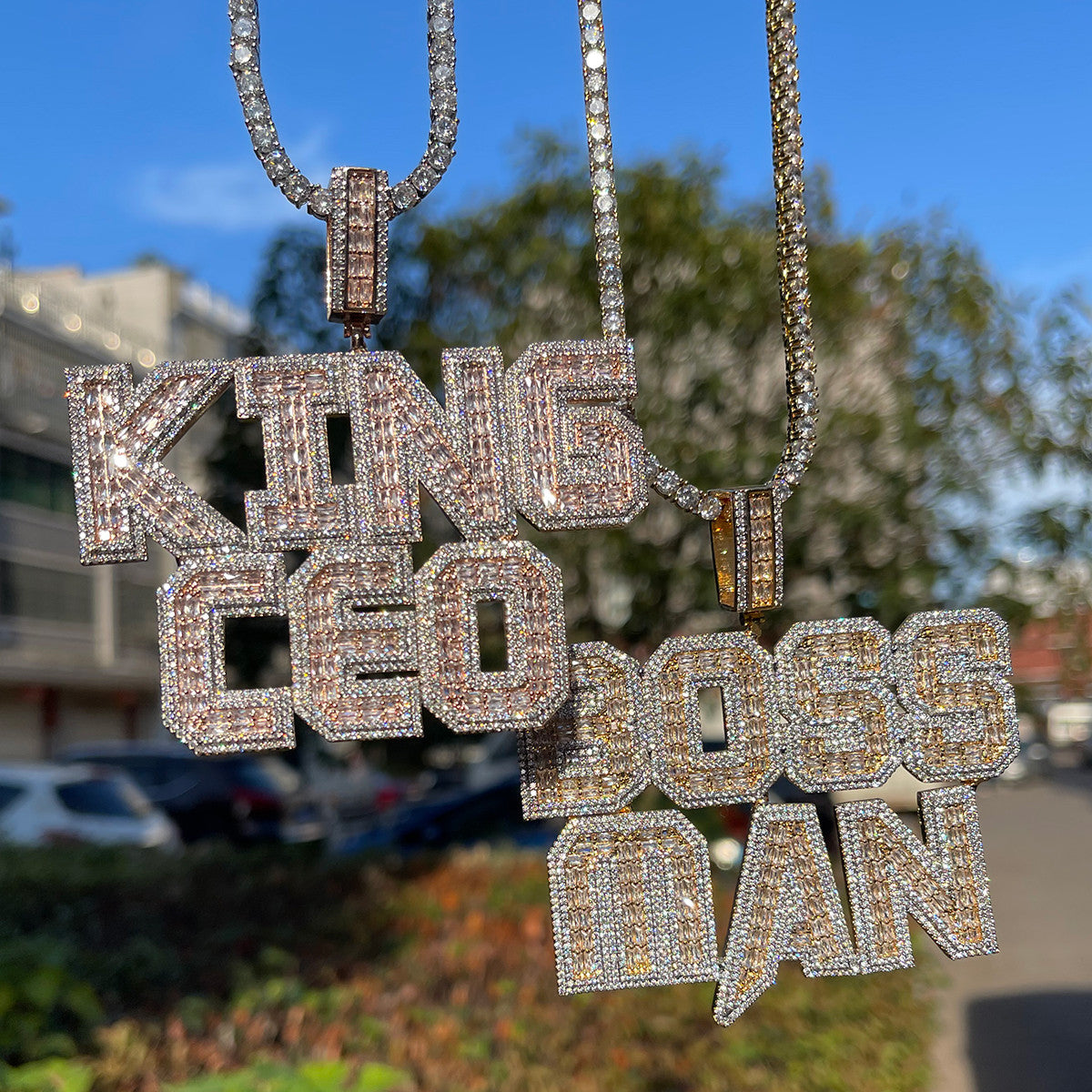 Baguette Bling Plate | Custom Iced Prong Set Stone Nameplate Pendant