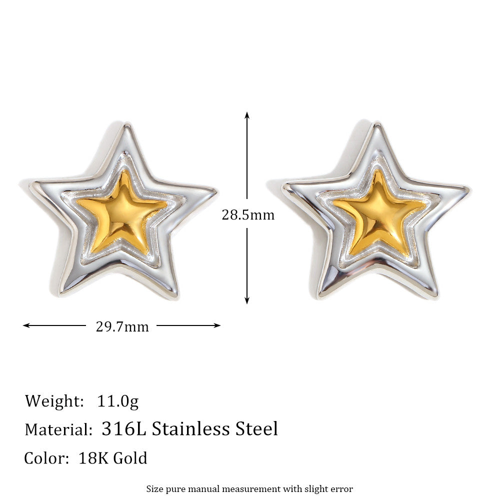 Women's 18k Gold Waterproof Mix Color Stainless Steel Star Stud Earrings